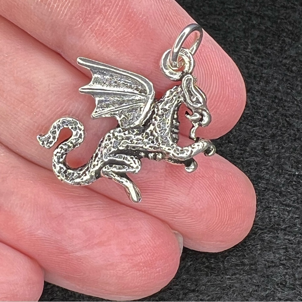 Sterling Silver .925 Dragon Pendant Charm – Mythical Fantasy Creature - Picture 3 of 6
